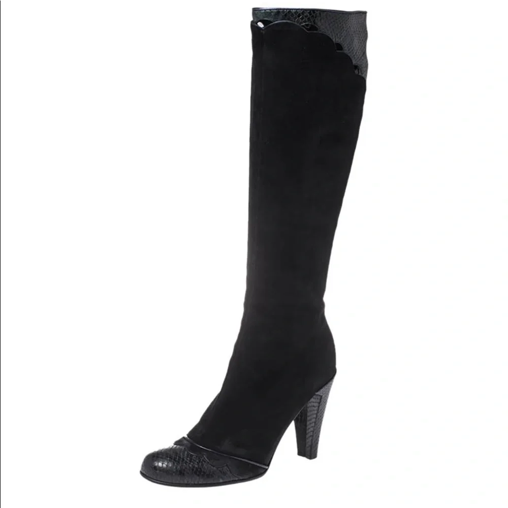 Marc Jacobs SEXY STYLISH black suede knee high heel boots 8 - Picture 1 of 7